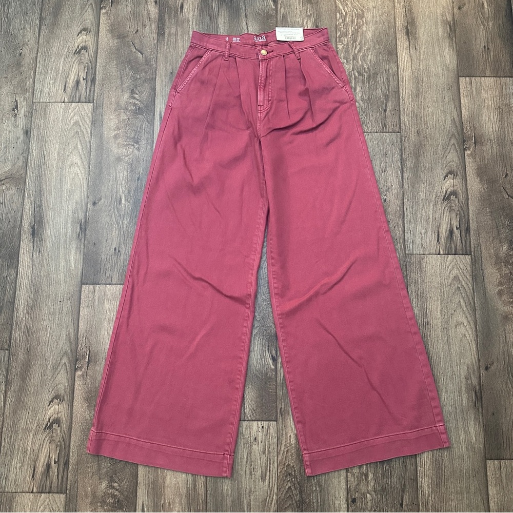 ana High Rise Wide Leg Cotton Pleated Pants Women’s Size 6 Hawthorne Rose